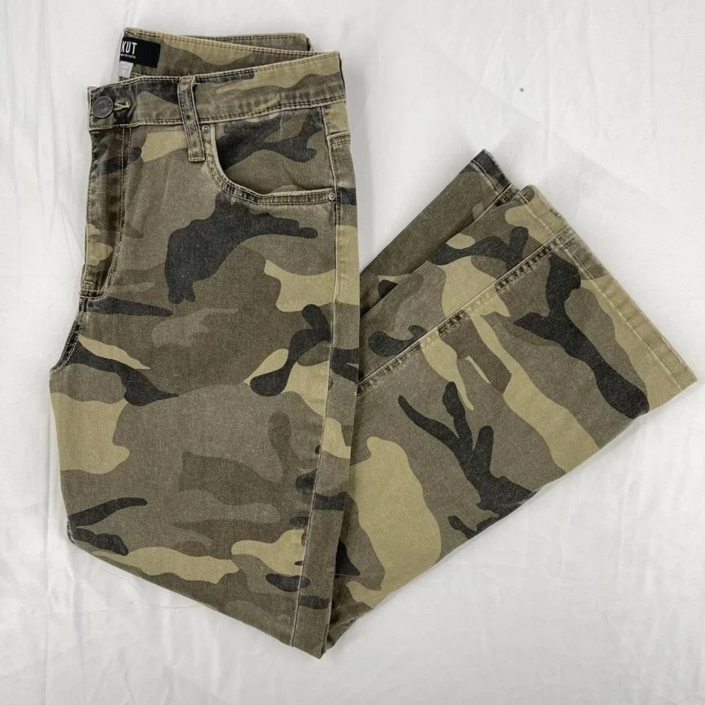 Kut From The Cloth Army Camo Bootcut Flare Jeans High Rise 10 Grunge Utility